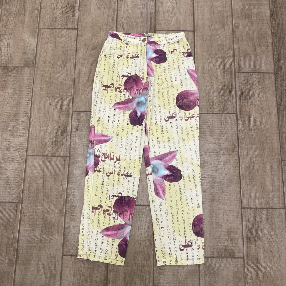 Walking Art Australia Jeans 10 Artsy Script Floral Straight Leg Colorful Pants